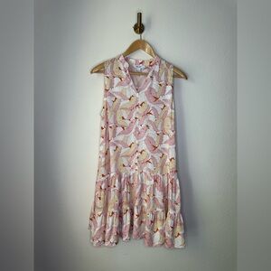 Nine West Tropical Leaf Print Sleeveless Mini Shirt Dress size L